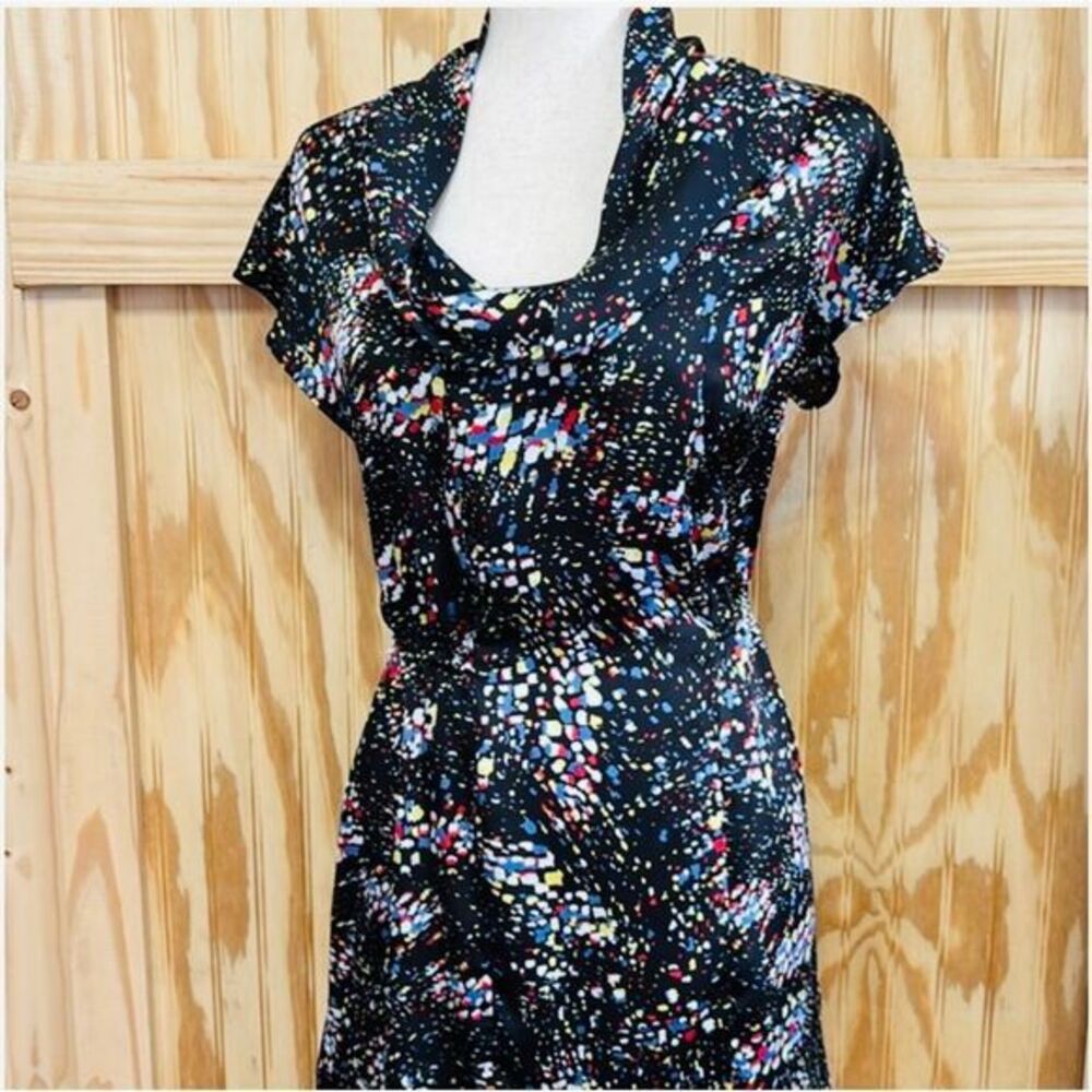BCBGeneration Abstract Paint Splatter Print Cowl‎ Neck Dress Party Cocktail XS